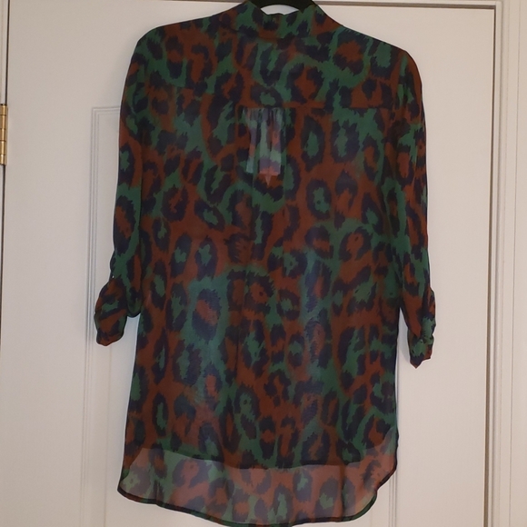 Diane Von Furstenberg Blouse Blue Green & Beige - Picture 2 of 4